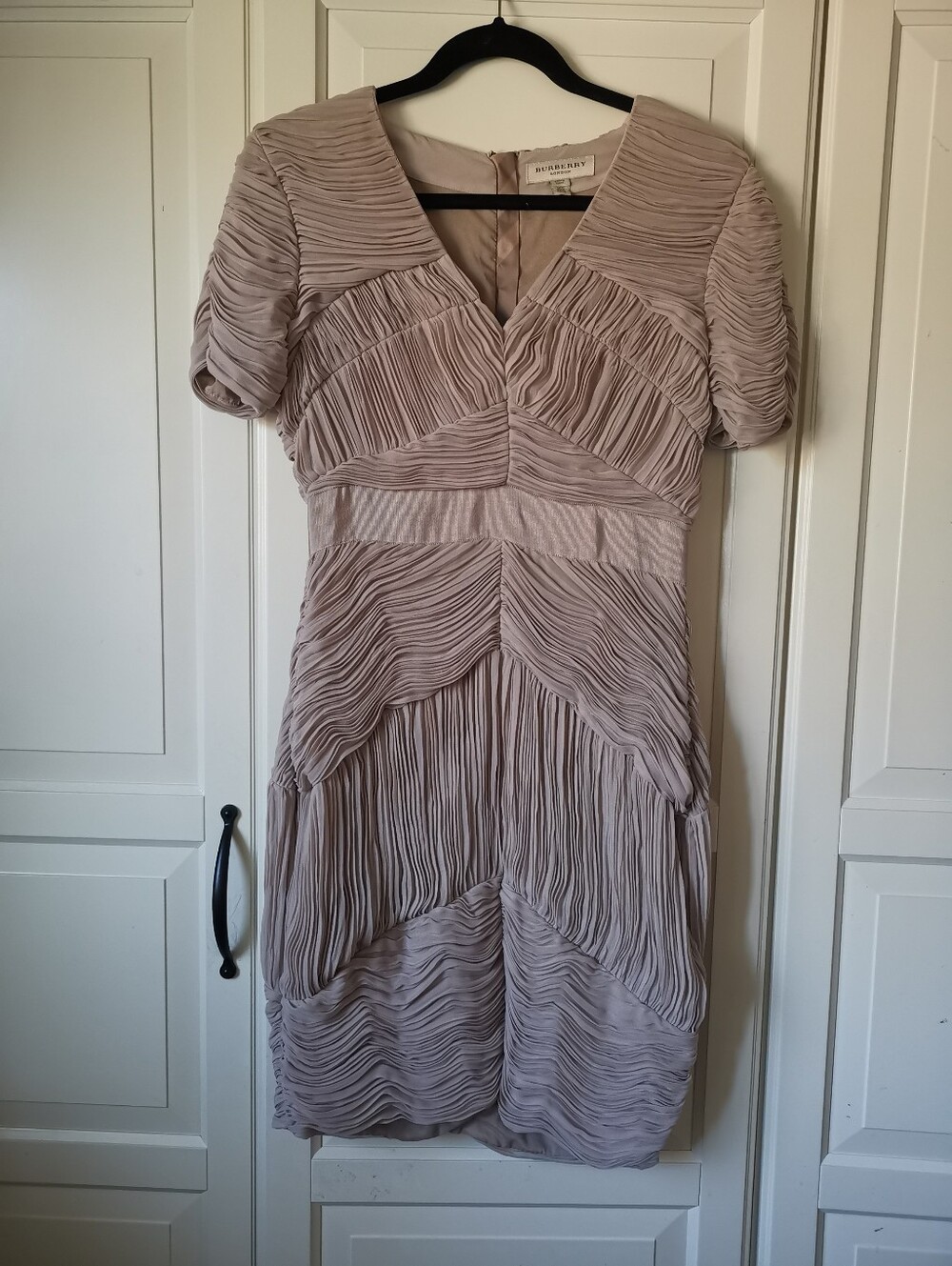 Burberry London Nude Beige Ruched Silk-Lined Dress Size UK 10 US 8